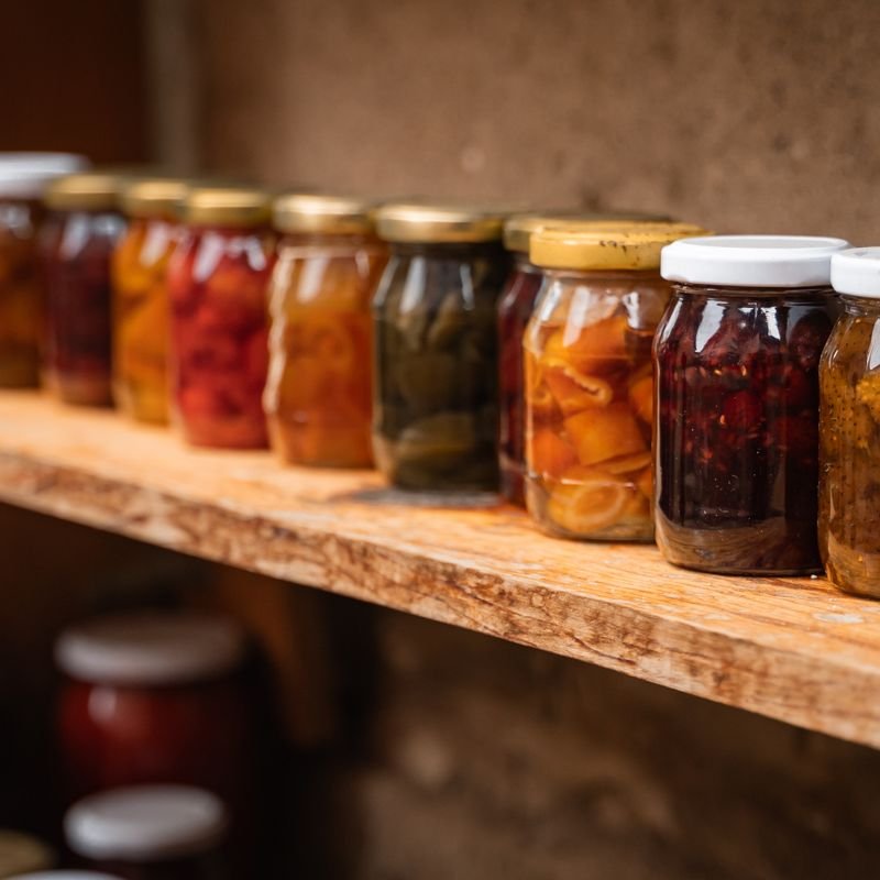 Despensa y conservas en frascos y latas