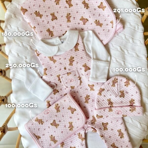 Set Jardinera Estampado Ositos Rosado